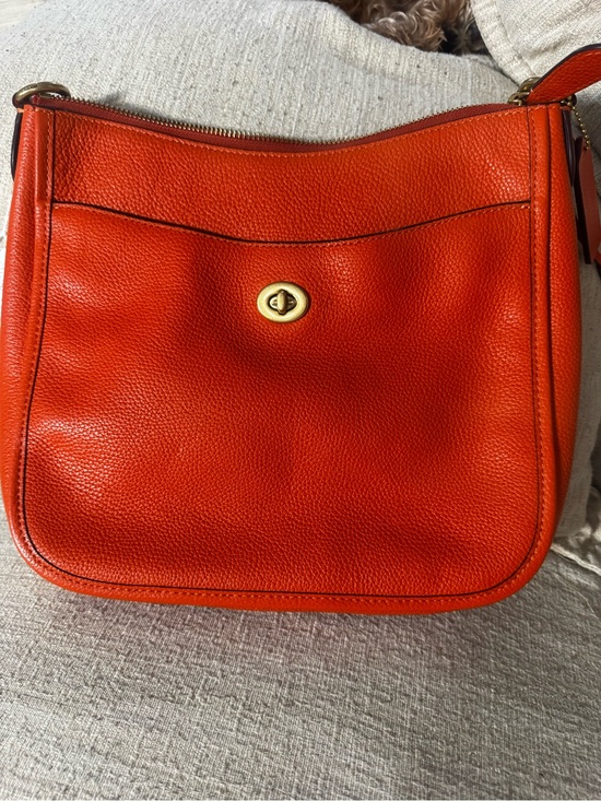 Coach Handbags - Coach Pebbled Leather Shoulder Bag in Bright Orange with Turnlock